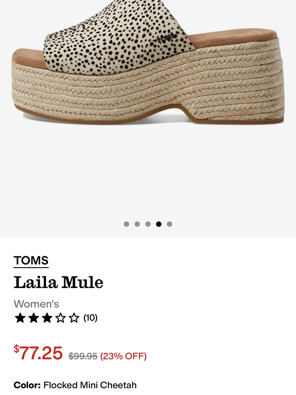 TOMS Laila Mule Spotted Platform Sandals in Black and Cream size 6.5 NWT